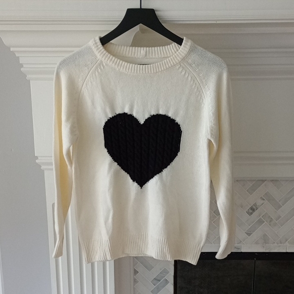 Sweaters - B) Chic Cream Sweater with BlackHeart Design